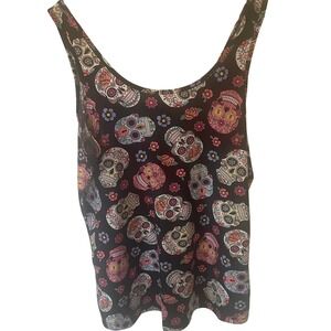No Boundaries Sugar Skull Floral Tank Top XXXL Black Gothic Whimsigoth 3X